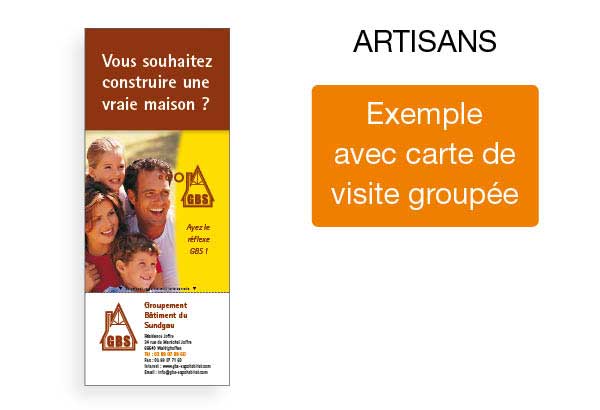 Dépliant avec carte de visite commune à 8 artisans